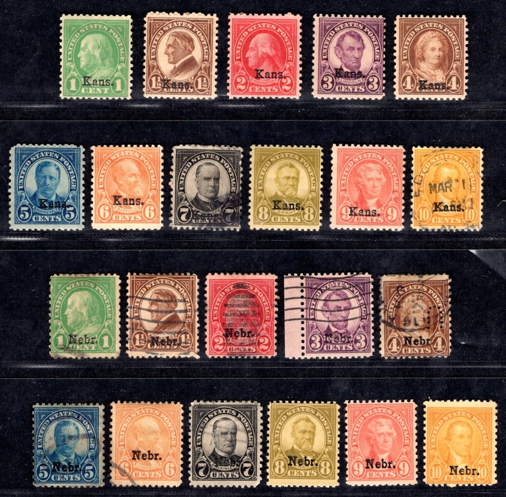 US 1929 KANSAS NEBRASKA OVERPRINTS SC. #658-679 COMPLETE SETS MINT & USED