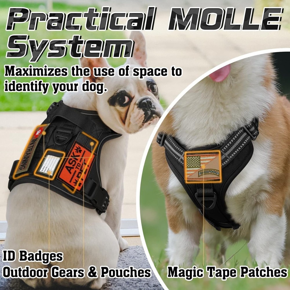Large Breed Tactical Dog Harness, Anti-Pull Adjustable Reflective Straps, Black