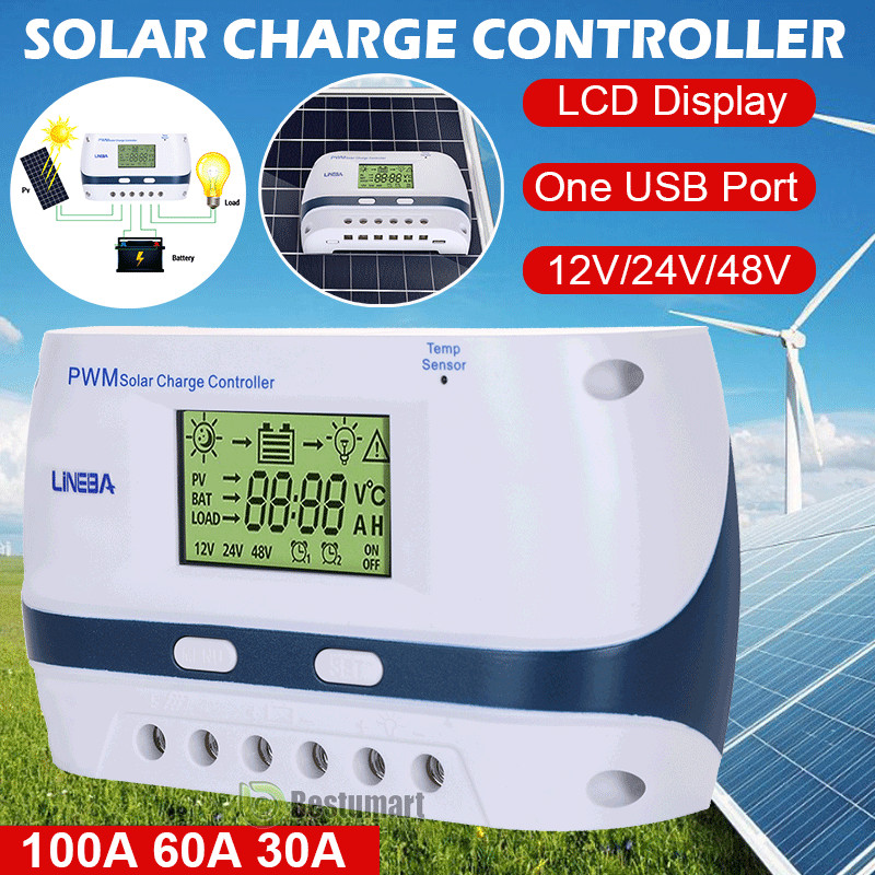 Upgrade 100A 12V/24V/48V Solar Charge Controller PV Charger Controller