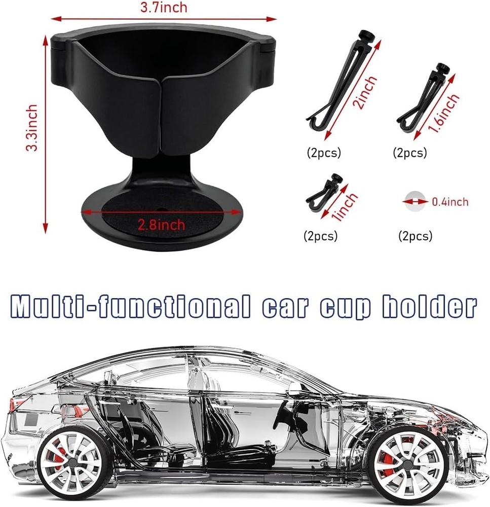 Universal A/C Vent Drink Holder with 3 Mounting Clip Sizes - Efficient Design