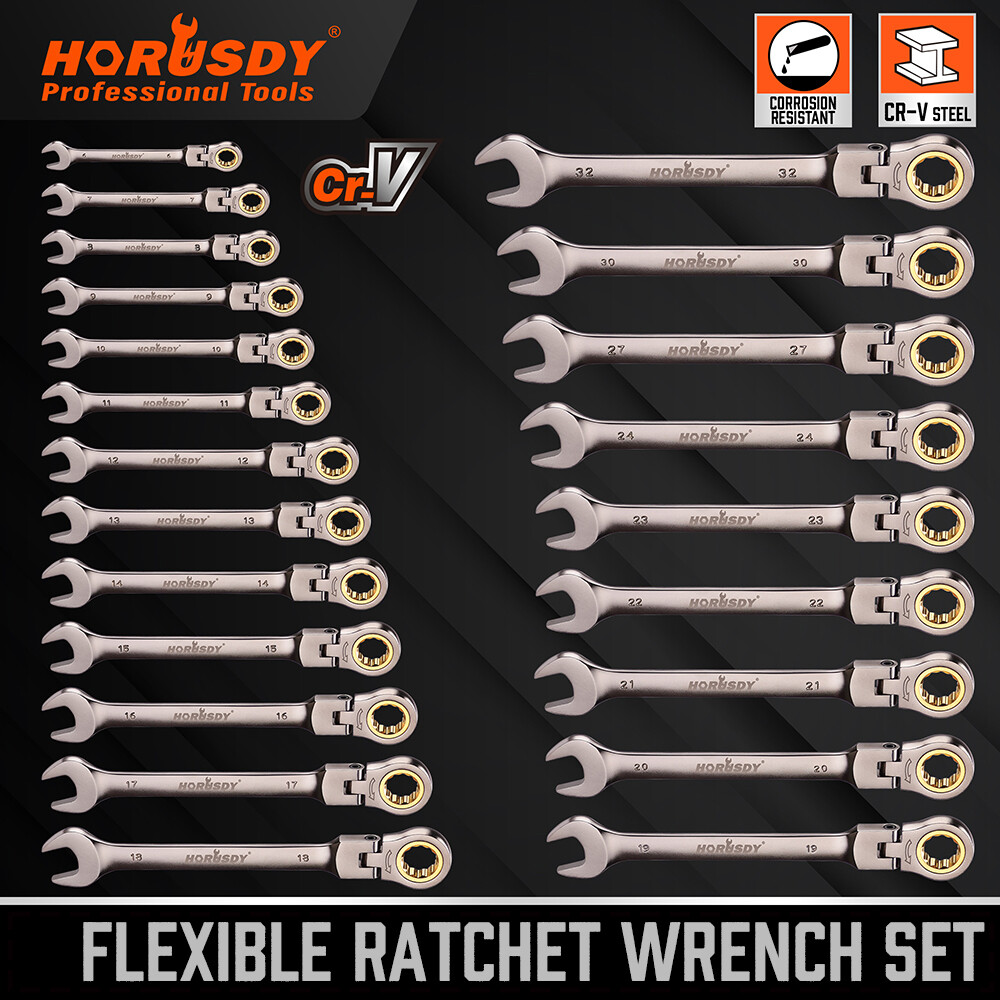 Flex Head Ratcheting Wrench 6-32mm Spanner 72-tooth 180 Degree Pivoting Forging