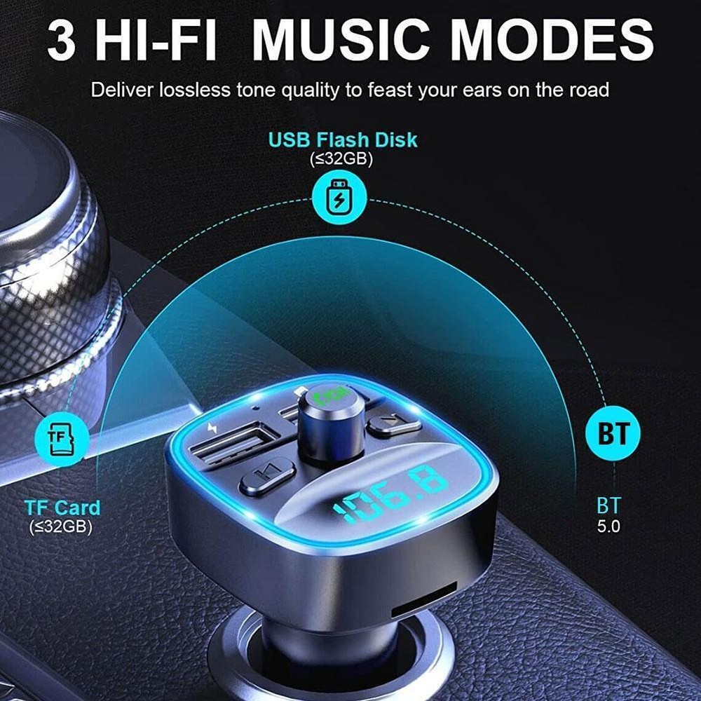 Bluetooth 5.0 Wireless Car FM Transmitter MP3 Music Player Radio Charger Adapter