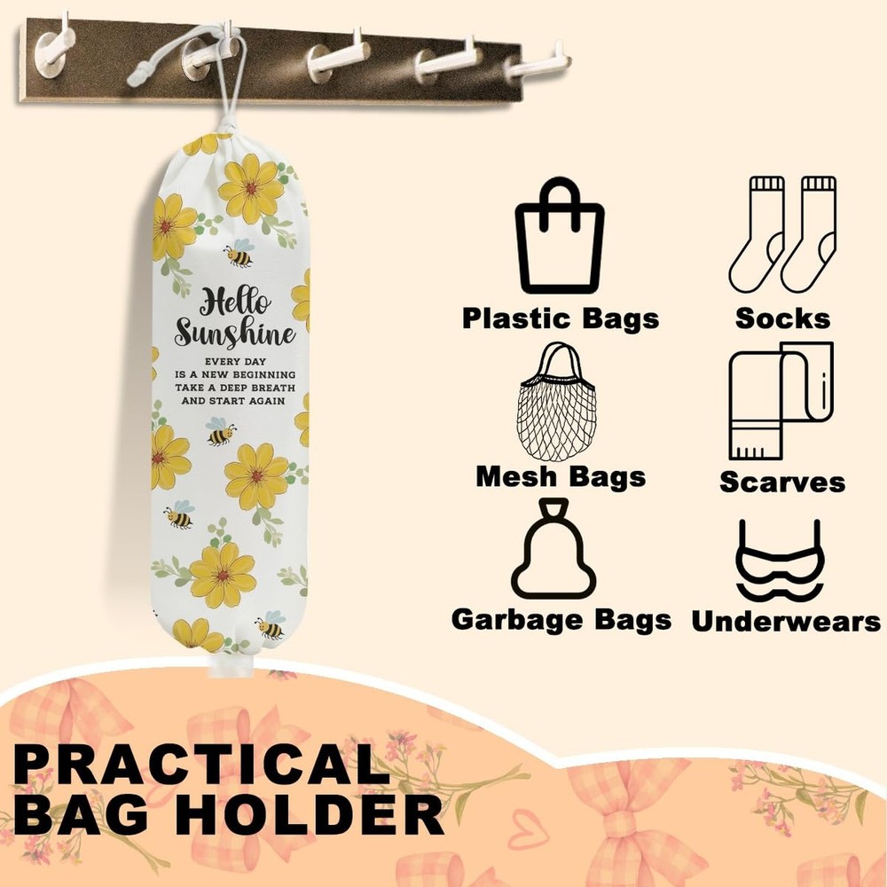 Rustic Floral Cute Bee Plastic Bag Holder for Kitchen Essentials, Wall Mount ...