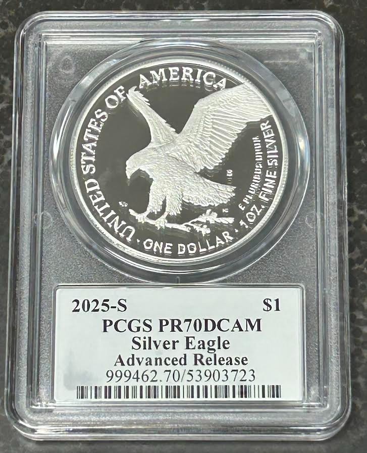 2025-S American Silver Eagle Proof PCGS PR70DCAM Advanced Release Damstra Signed