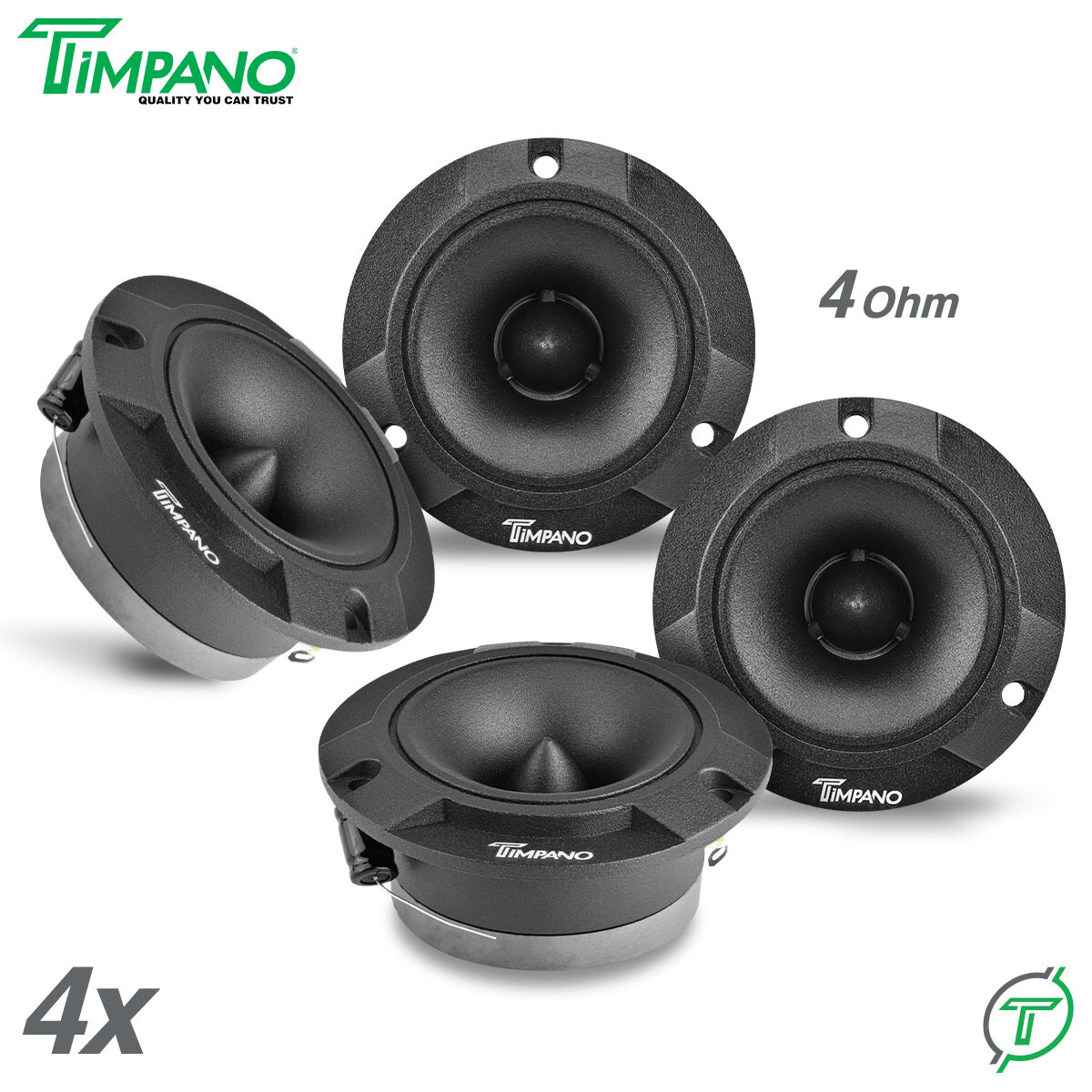 4x Timpano 1200 Watt Car Audio Bullet Tweeters TPT-ST2 BLACK 3.85" Shallow 4 Ohm