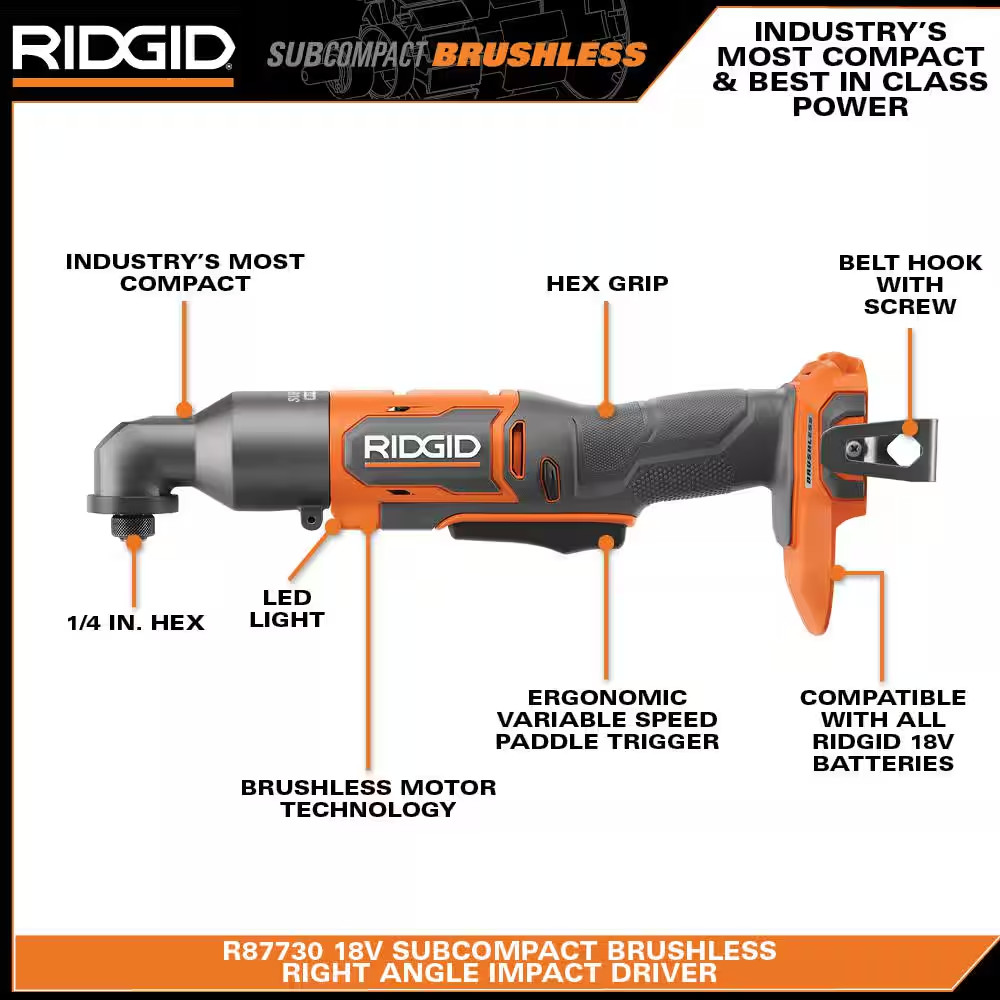 18V Subcompact Brushless Cordless Right Angle Impact Driver (Tool Only)