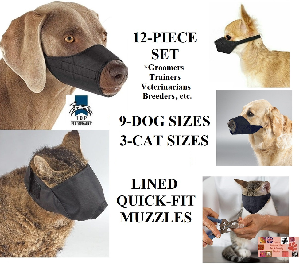 12pc GROOMER SET Comfort DOG&CAT MUZZLE LINED QuickFIT Nylon ADJUSTABLE TRAINING