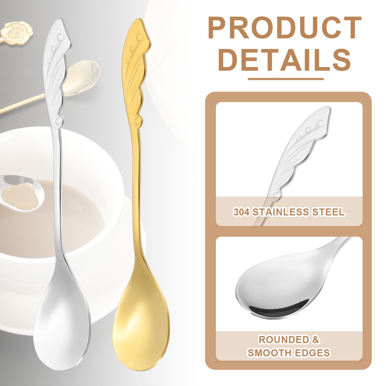 6pcs Coffee Spoons, Wings Tea Spoons Stainless Steel, Silver