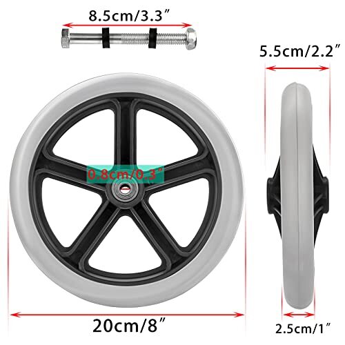 2 Pcs 8 Inch Rubber Front Wheels Replacement for Wheelchair Rollator Walker