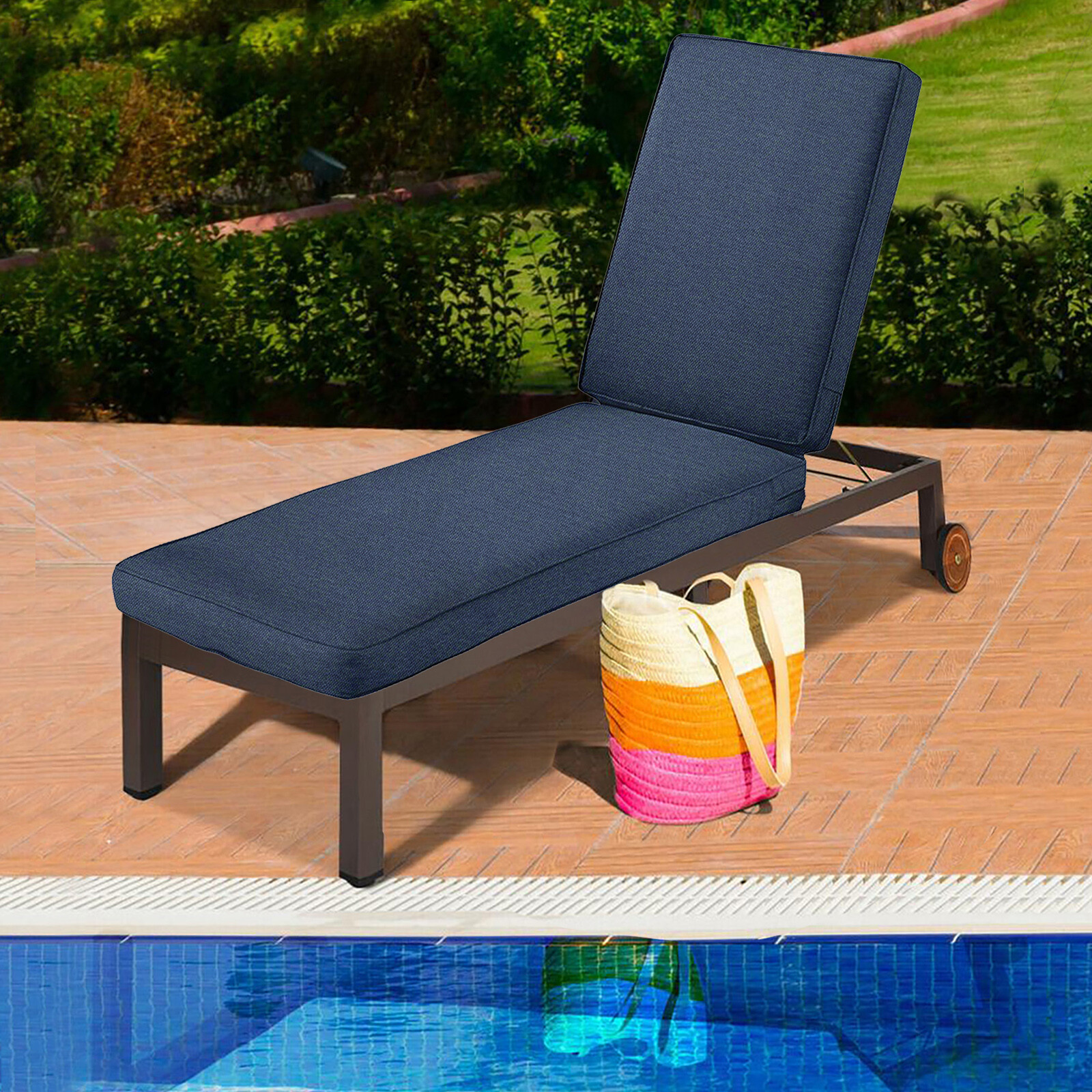 72"/80" Soft Sponge Chaise Lounge Chair Cushion w/Waterproof and Washable Cover