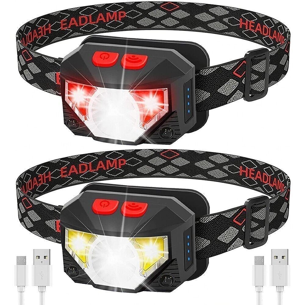 2 Pack USB Rechargeable Waterproof LED Headlamp Headlight Head Light Flashlight