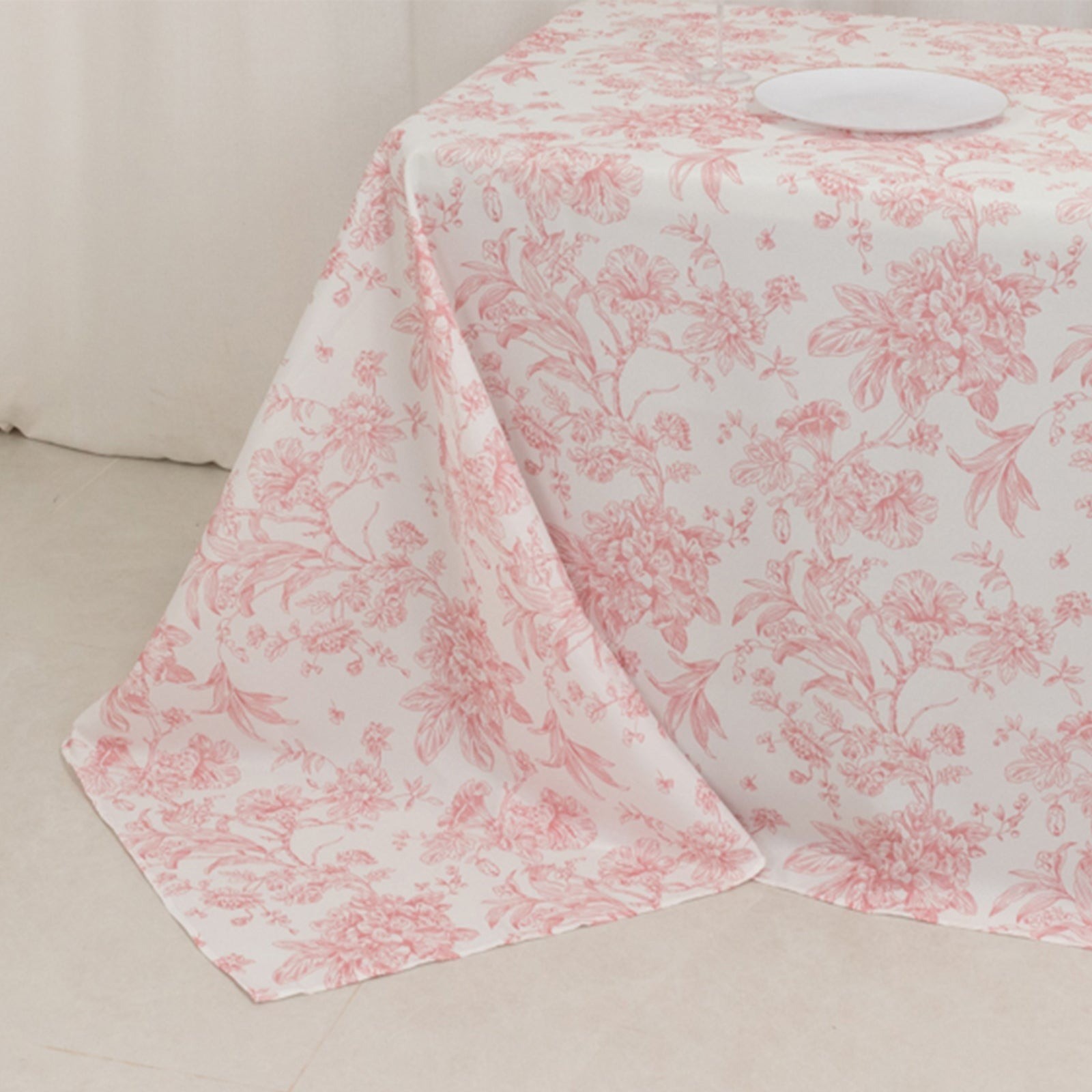 90" x 156" Pink French Toile Pattern Polyester Rectangular Tablecloth