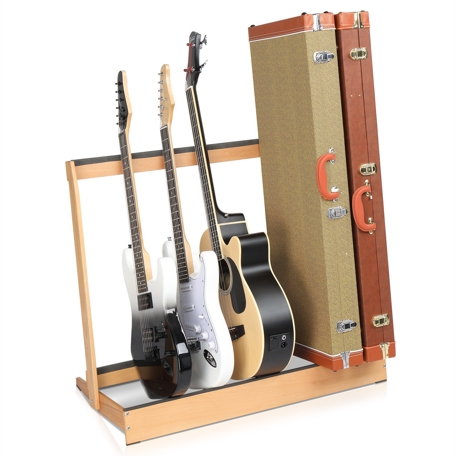 Multiple Guitar Case Rack Stand, Hardwood Folding Guitar Hard Case Stand