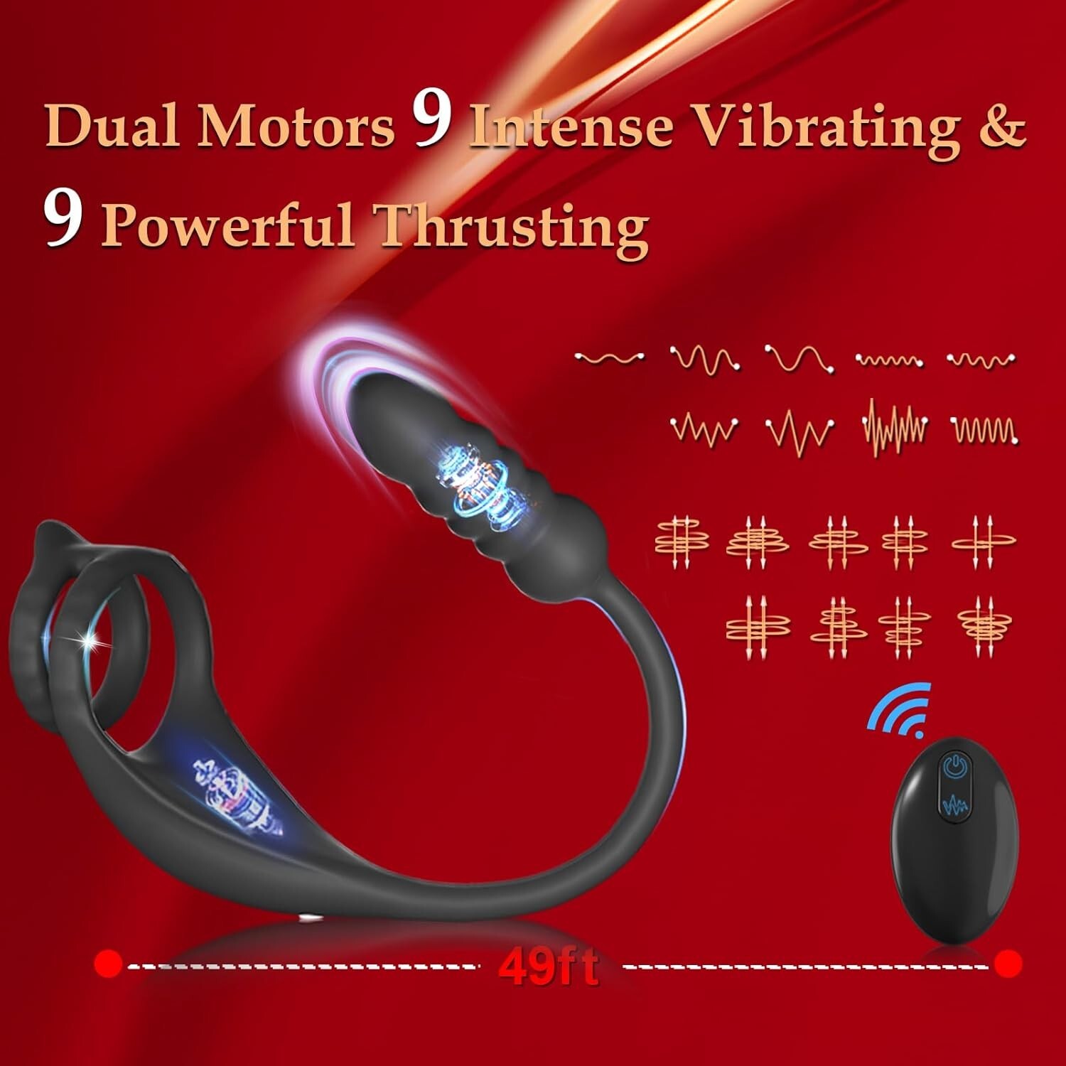 Thrusting Prostate Massager With Cock Ring Taint Vibrator Sex Toy For Men