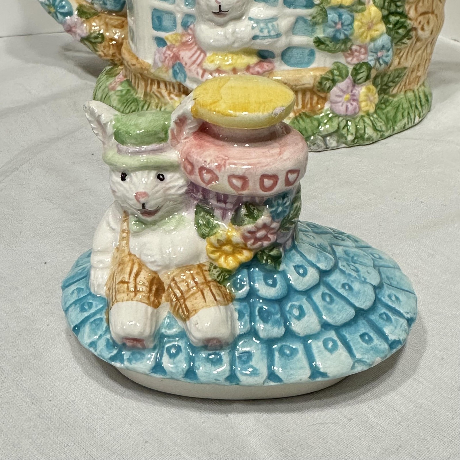 Vintage Mercuries Bunny Cottage House Teapot Ceramic Easter Floral Pastel 1994