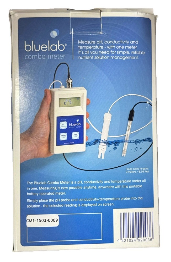Bluelab Combo Meter pH EC Temperature Nutrient Solution Tester Kit Probes Case