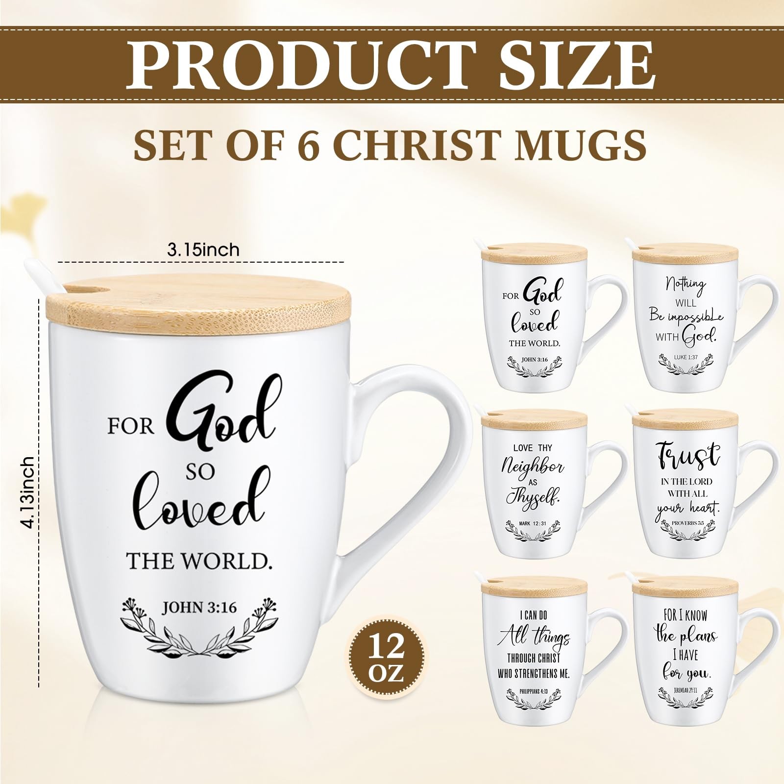 6 Set Christian Mugs Bulk 12oz Inspirational Bible Verse Ceramic Coffee Mug with