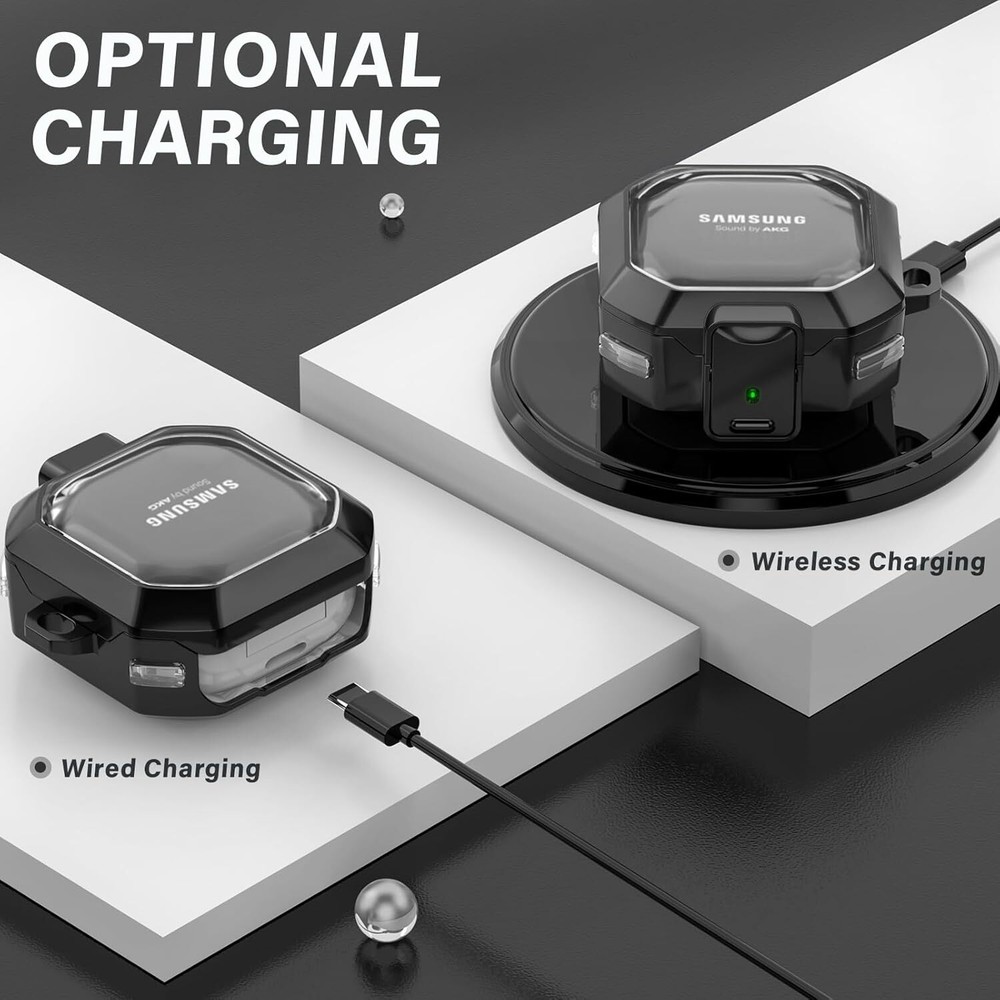 Shockproof Lock Case+Keychain for Samsung Galaxy Buds FE /2 Pro/Pro/ Buds 2/Live