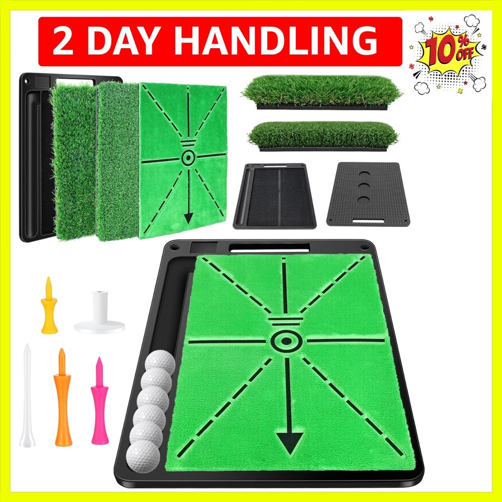 Golf Hitting Mat, 3-in-1 Golf Practice Mat, Replaceable Turf Golf Training Ma...