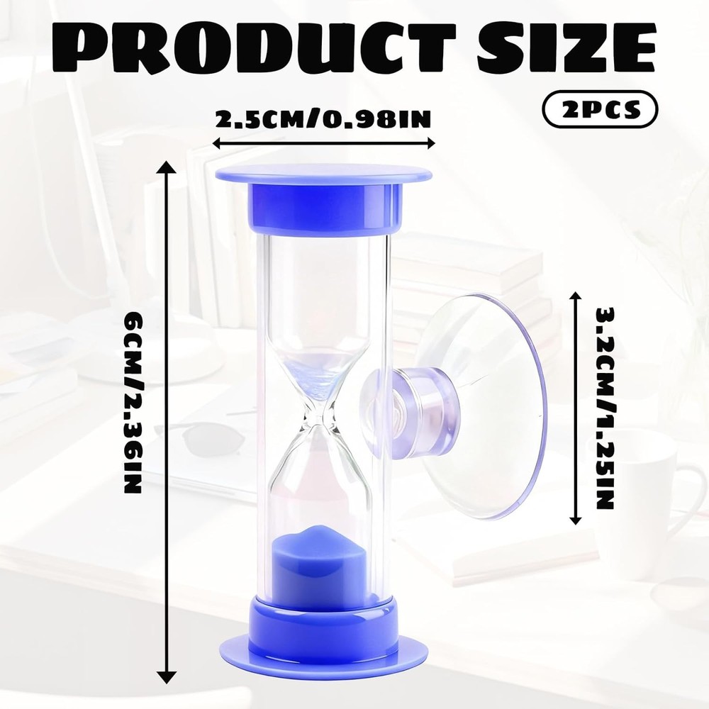 2 Pack 2 Minute Sand Timer with Suction Cup Unbreakable Kids Toothbrush Timer