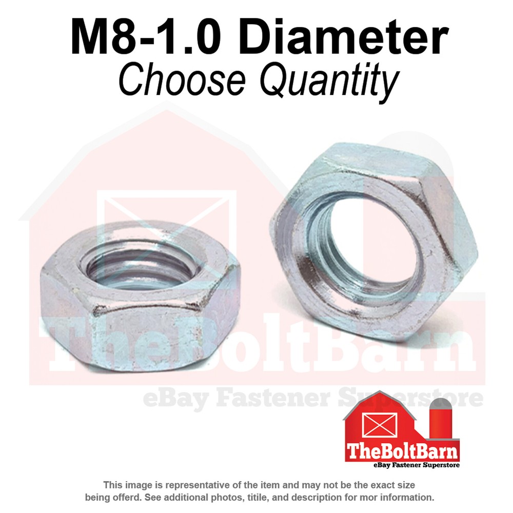 M8-1.0 Class 4 Hex Jam Nuts Zinc Clear Fine Thread (Pick Quantity)