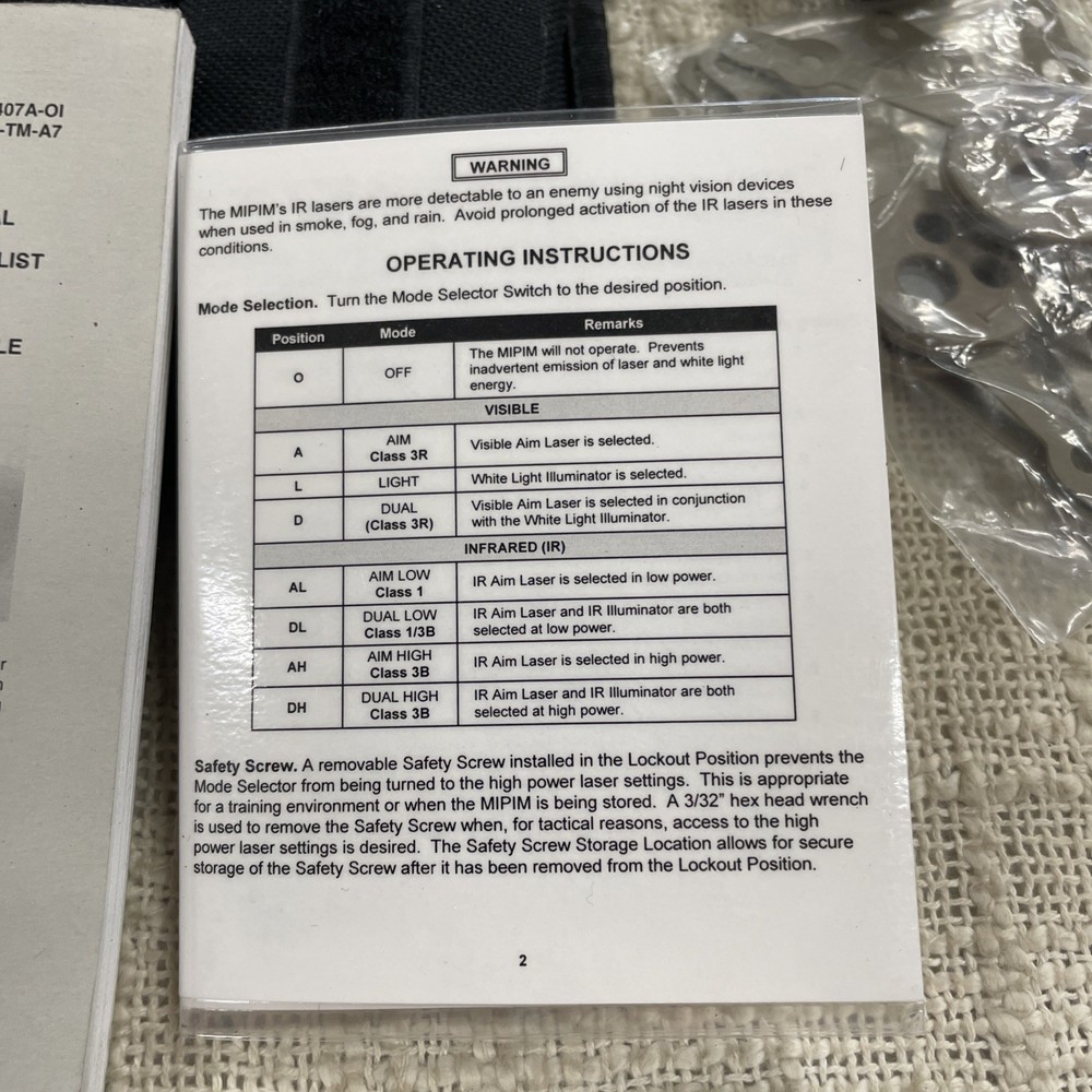 Mini Integrated Pointer Illuminator Module (MIPIM) AN/PEQ-16A Manual & Case ONLY
