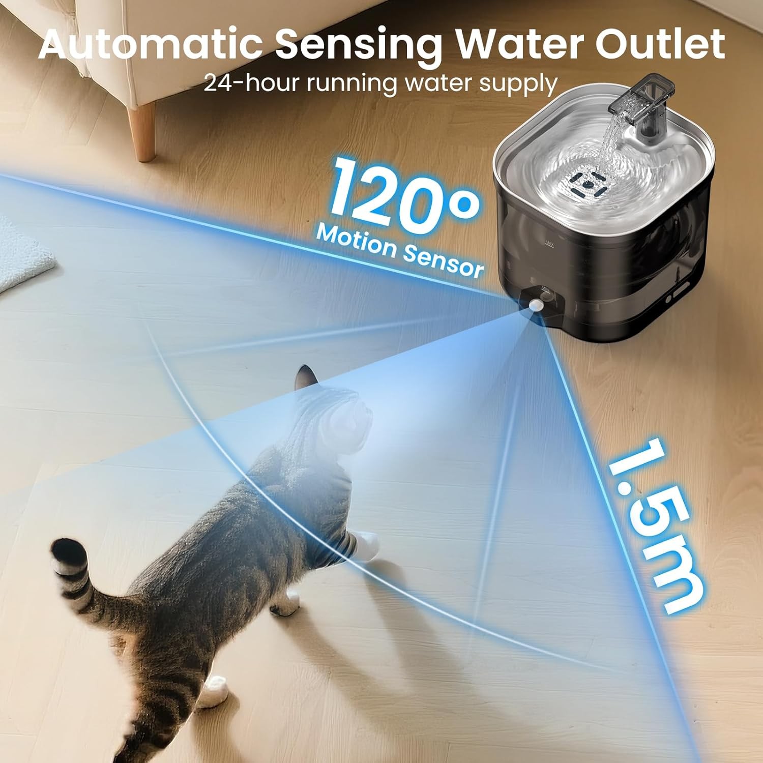 Wireless Cat Water Fountain with External Pump, 5000mAh Battery, Rechargeable