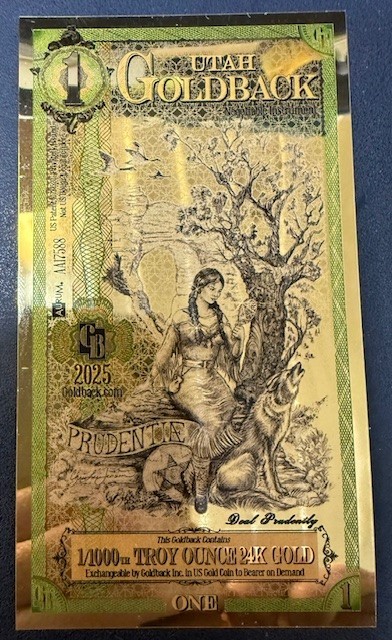 Utah 1 Goldbacks Gold Polymer Notes 1/1000th Troy Oz 24KT .999 Goldback Valaurum