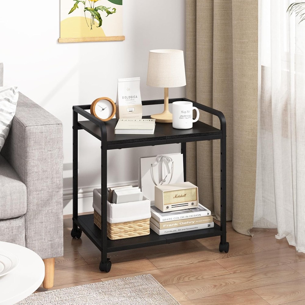 21"x15.8" Large Printer Stand W/ Storage 2-Tier Under Desk Printer Table Rolling