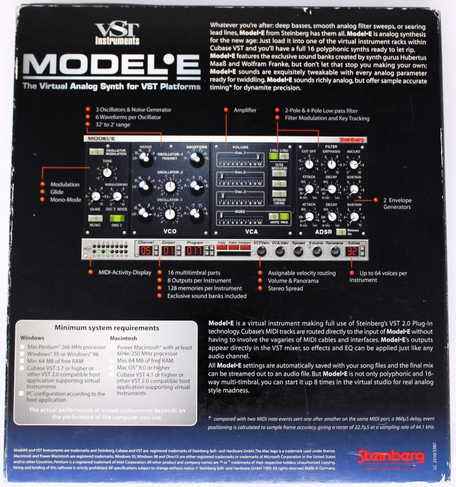 Steinberg Model E The Virtual Analog Synth for VST Platforms VST CD