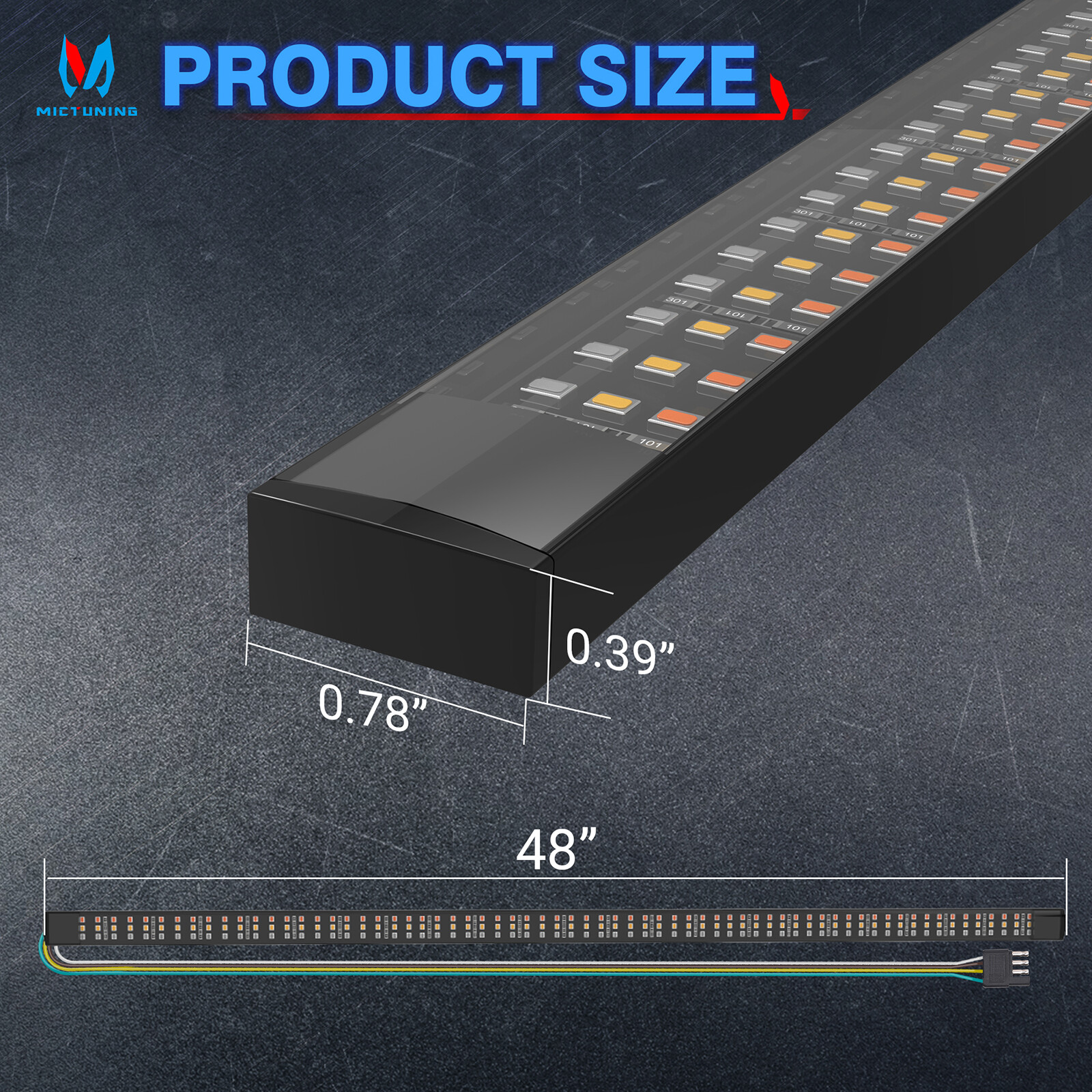 48 Inches Triple 360 LEDs Tailgate Strip Light Waterproof w/4-Way Flat Connector