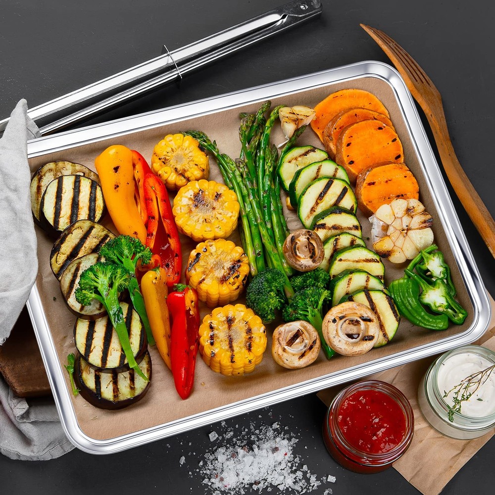 6 Pcs Baking Sheet Set Stainless Steel Cookie Sheet Cookie Baking Pan Bakewar...