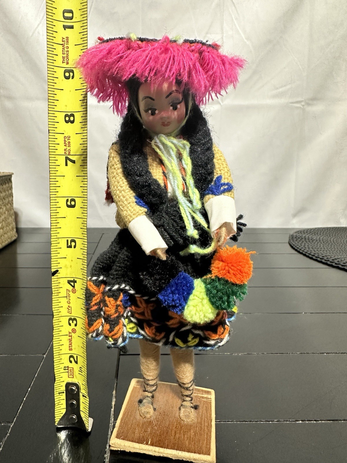 Vintage Peruvian Doll Handmade Peru Woven Cloth Hand Painted Folk Art