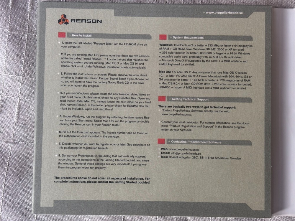 Propellerhead Reason 2.5 Software & Tutorial Disc- No License No- Disc's Only