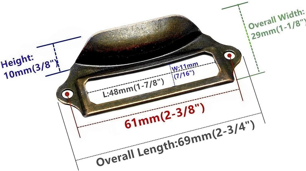 Office Library File Drawer Tag Frame Label Holder Pull Handle 30Pcs (Brass)