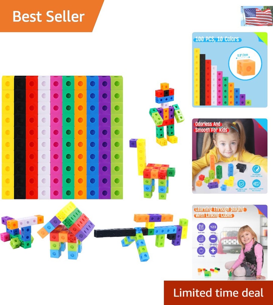 Quality 100 Math Linking Cubes for Early STEM Learning - Safe & Durable