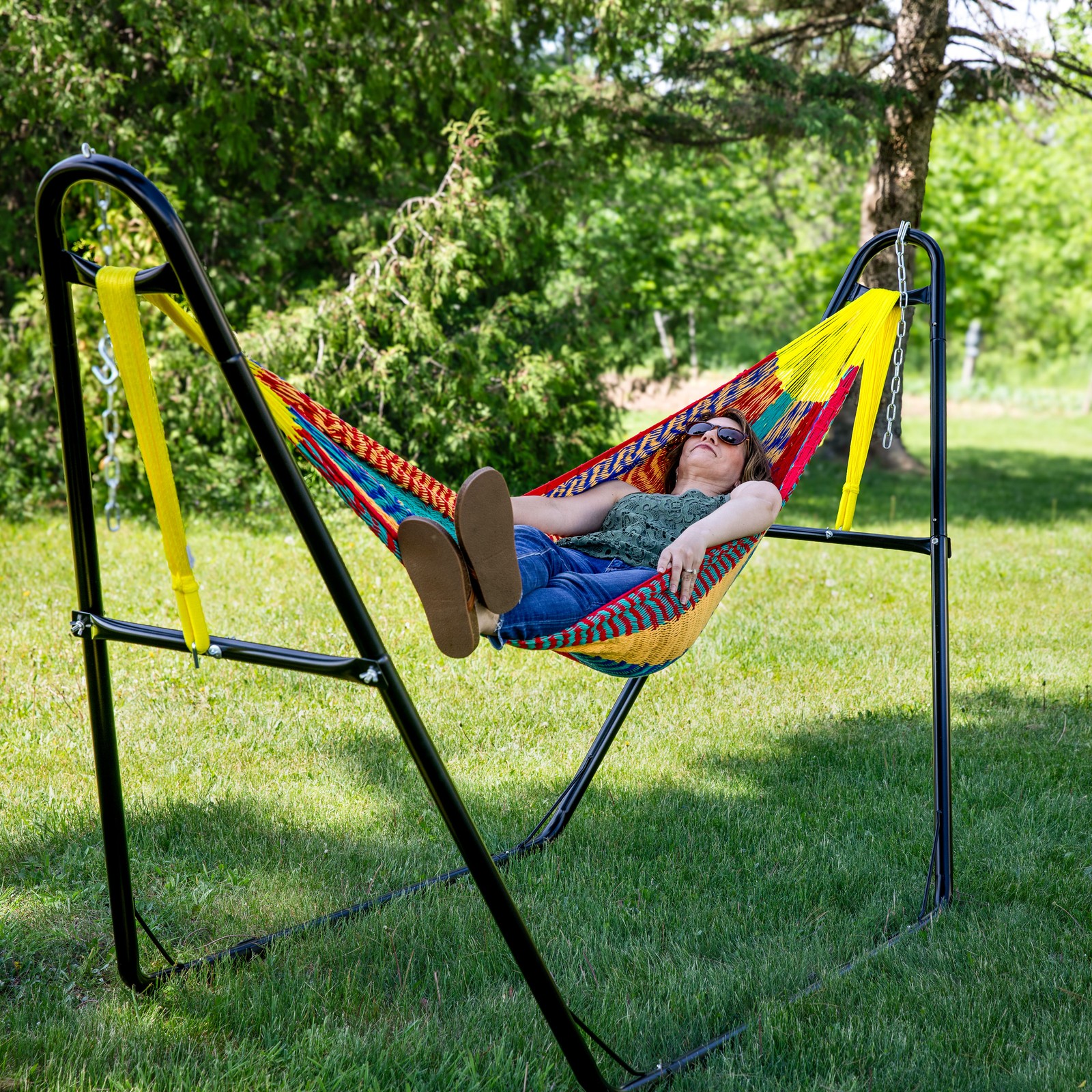 2-Person Cotton and Nylon Woven Fabric Hammock - Multi-Color by Sunnydaze