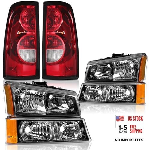 Headlights Tail Lights Assembly Combo Black Amber Side Headlight w/ Taillight