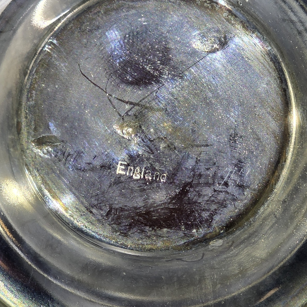 Sheffield Silver-plate Serving Caddy Basket with 4" D Glass Insert Vintage