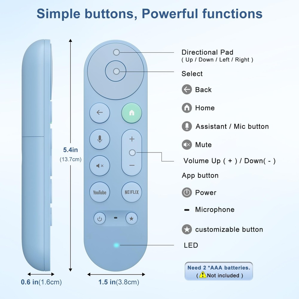 Voice Replacement for Google Chromecast Remote（Blue）, Blue