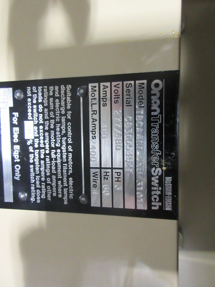 McGraw-Edison Onan Automatic Transfer Switch OTBCA400-4XU/3101F 400A Used