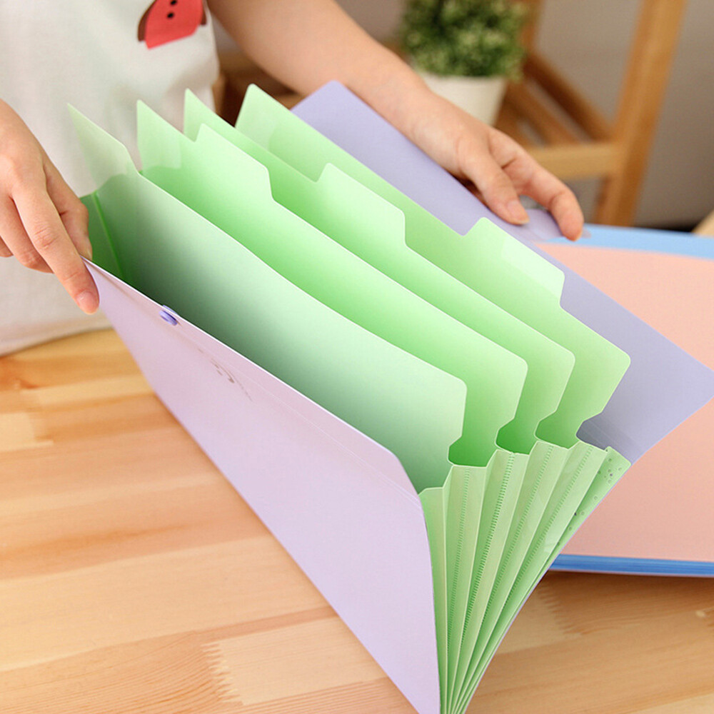 1PC Creative Office Folder 10 Colors 5 Pockets Plastic Expanding File Folders