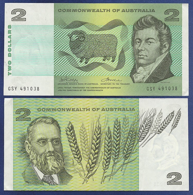 AUSTRALIA 2 DOLLARS PHILLIPS WHEELER COMMONWEALTH VERY FINE+