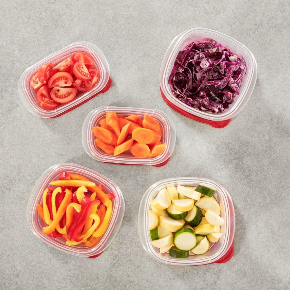 Square Meal Prep Containers with Lids, Airtight Food Storage, 10-Pack Set, Ruby