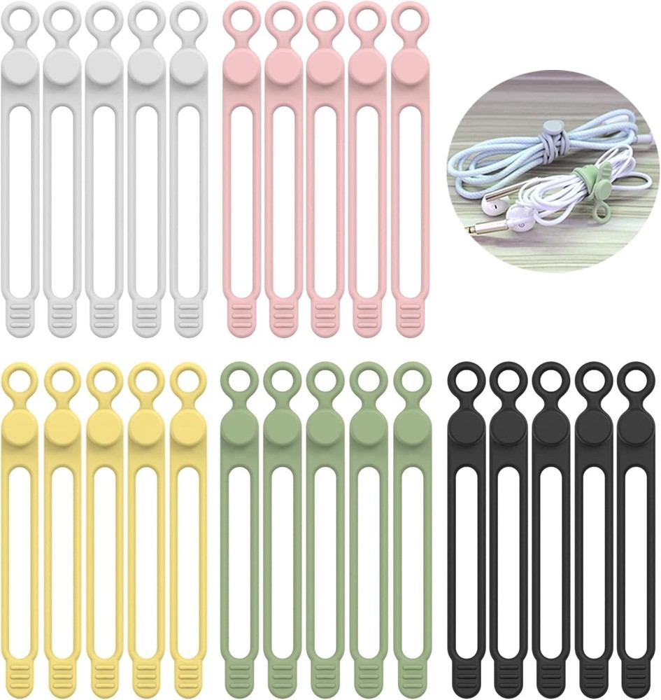 Versatile 25PCS Silicone Cable Management Ties - Safe & Reusable Organization