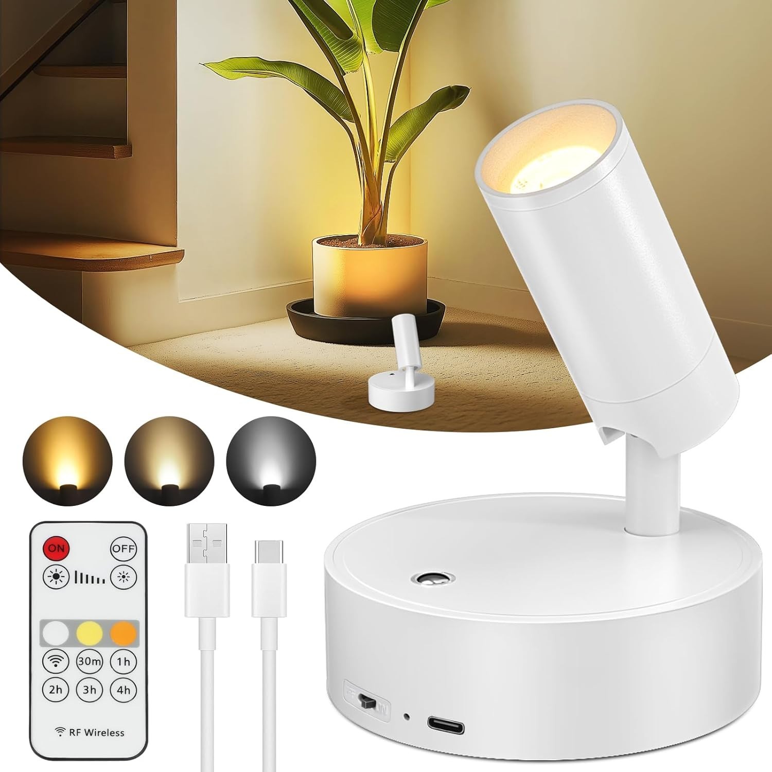 Rechargeable Remote Spot Lights with Timer Dimmable Battery Operated Uplighting