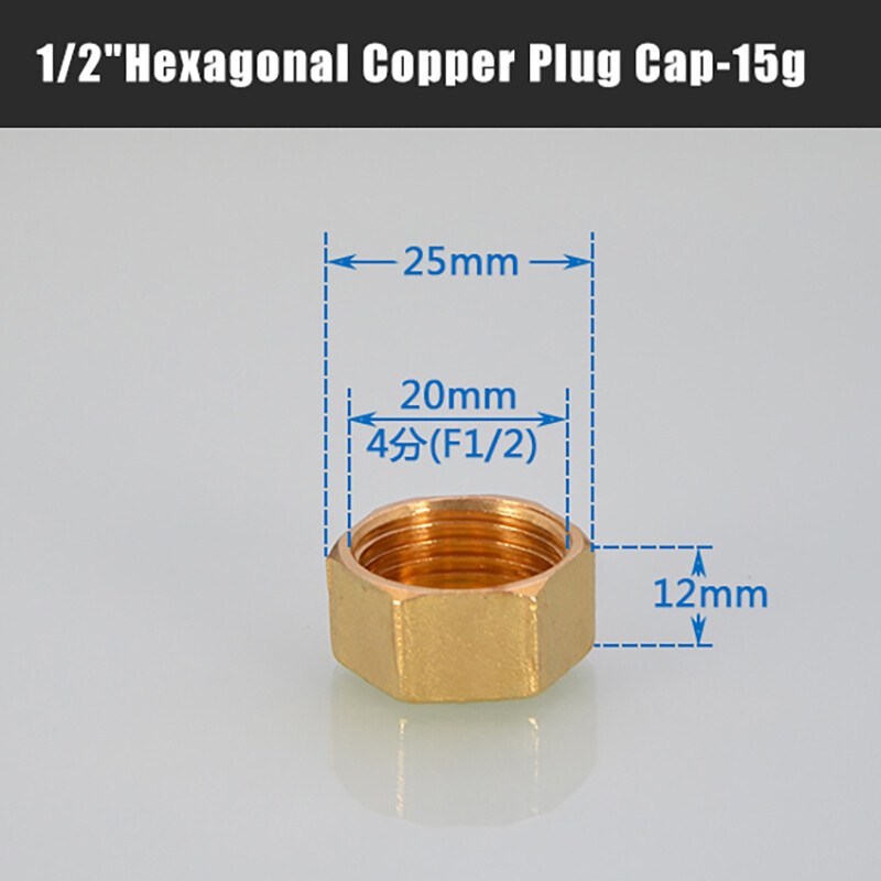Full Copper Plug Cap Hexagonal/Octagonal Female Cap End Plug 1/8"1/4"3/8"1/2"1"