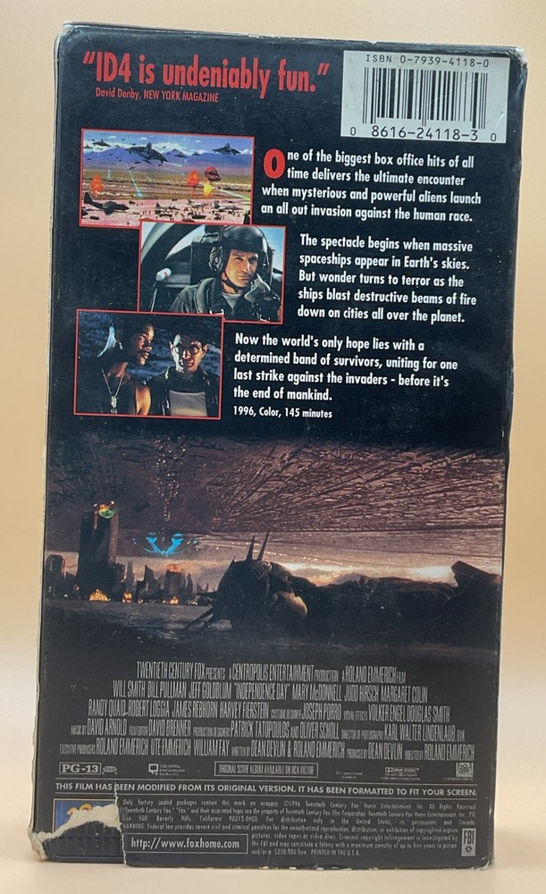 Independence Day VHS 1996 Will Smith **Buy 2 Get 1**