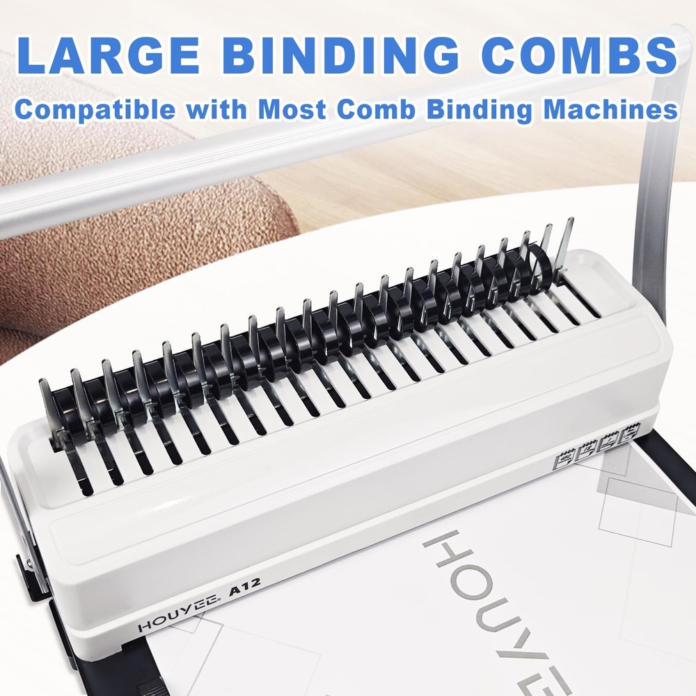 Plastic Binding Comb 19 Ring 1" 200 Sheet Capacity Letter Black 50 PCS