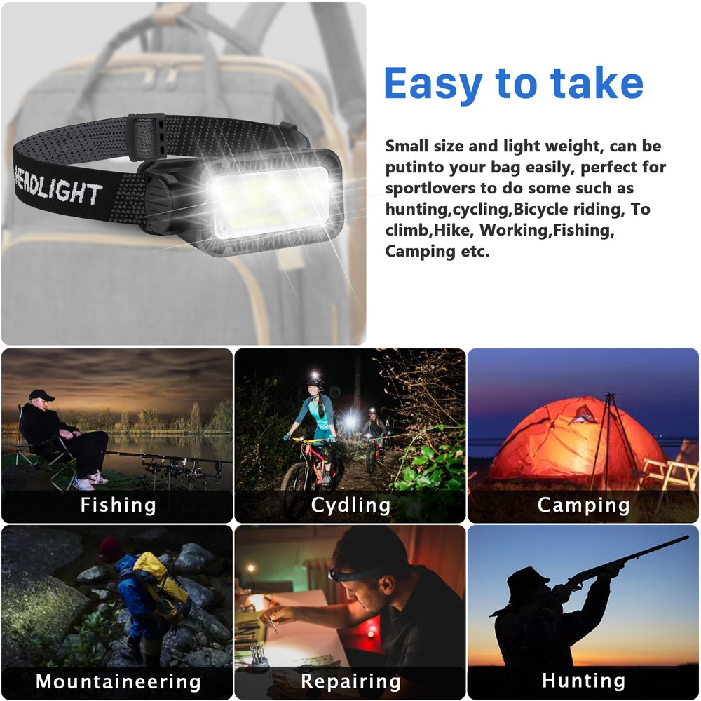 LED Headlight Lamp Head Torch CE Camping Induction Headlamp USB Rechargeable
